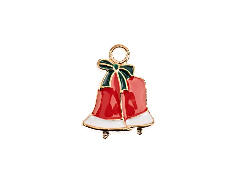 8-Piece Sweet & Petite Holiday Bell Small Gold Tone Enamel Charms