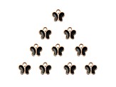 10-Piece Sweet & Petite Black Butterfly Small Gold Tone Enamel Charms