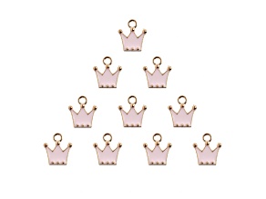 10-Piece Sweet & Petite Pink Crown Small Gold Tone Enamel Charms