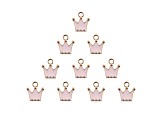 10-Piece Sweet & Petite Pink Crown Small Gold Tone Enamel Charms