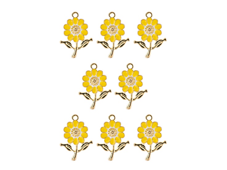 John Bead 27x19.5mm Yellow Enamel Daisy Sweet & Petite Home & Garden Charms 8 Pieces