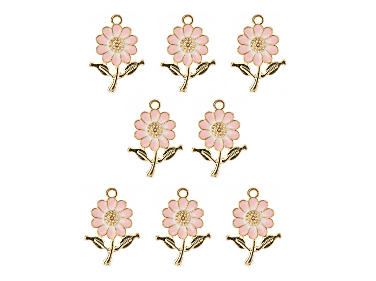 John Bead 27x19.5mm Pink Enamel Daisy Sweet & Petite Home & Garden Charms 8 Pieces