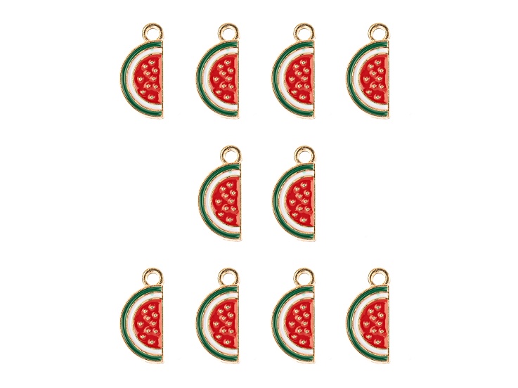 John Bead 17x8mm Enamel Watermelon Slice Sweet & Petite Home & Garden Charms 10 Pieces