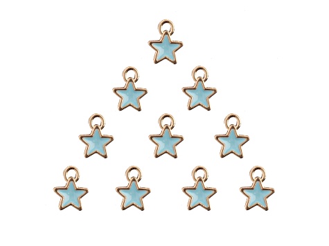 10-Piece Sweet & Petite Light Blue Tiny Star Small Gold Tone Enamel Charms