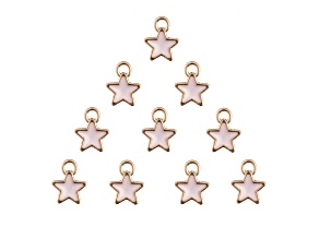 10-Piece Sweet & Petite Pink Tiny Star Small Gold Tone Enamel Charms