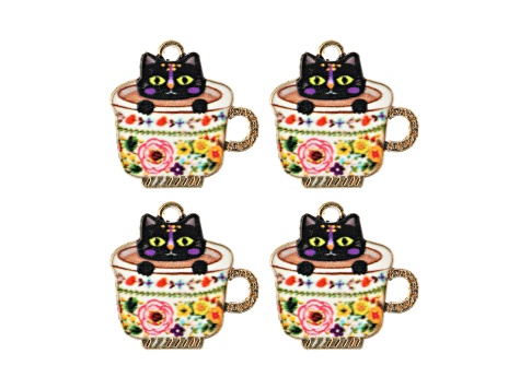 John Bead 23x22mm Teacup Kitten Enamel Sweet & Petite Home & Garden Charms 4 Pieces