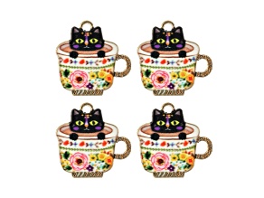 John Bead 23x22mm Teacup Kitten Enamel Sweet & Petite Home & Garden Charms 4 Pieces