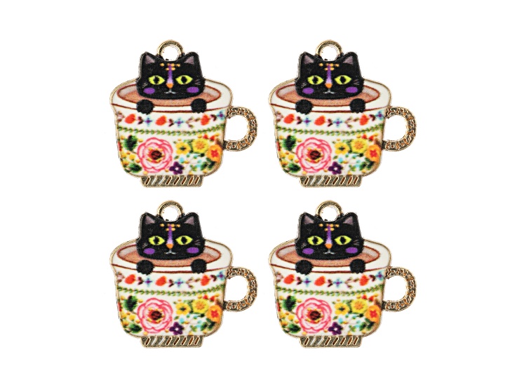 John Bead 23x22mm Teacup Kitten Enamel Sweet & Petite Home & Garden Charms 4 Pieces