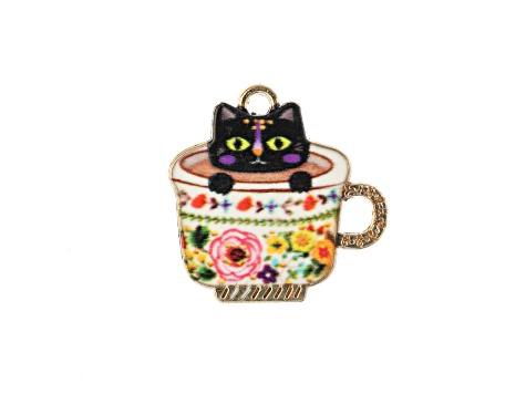 John Bead 23x22mm Teacup Kitten Enamel Sweet & Petite Home & Garden Charms 4 Pieces
