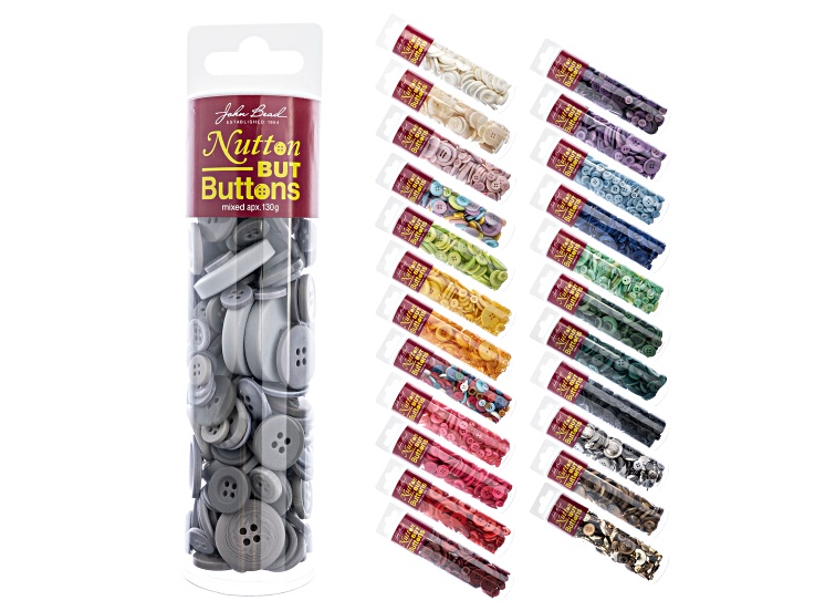 John Bead Mixed Sizes Grey Resin Nutton but Buttons 130 Grams