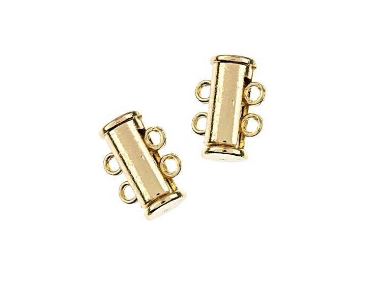 John Bead 2-Strand Gold Tone Alloy Tube Slide Clasps Beadwork Findings 2 Pieces