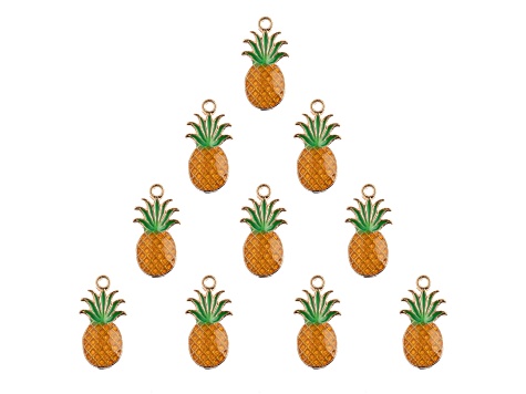 10-Piece Sweet & Petite Yellow Pineapple Small Gold Tone Enamel Charms