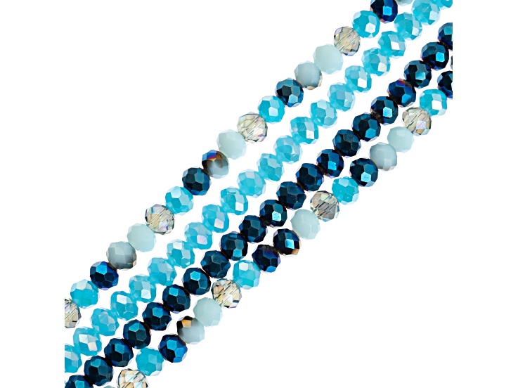 Crystal Lane DIY 4x6mm Blue Mix Glass Faceted Rondelle 7" Designer 4 Bead Strands