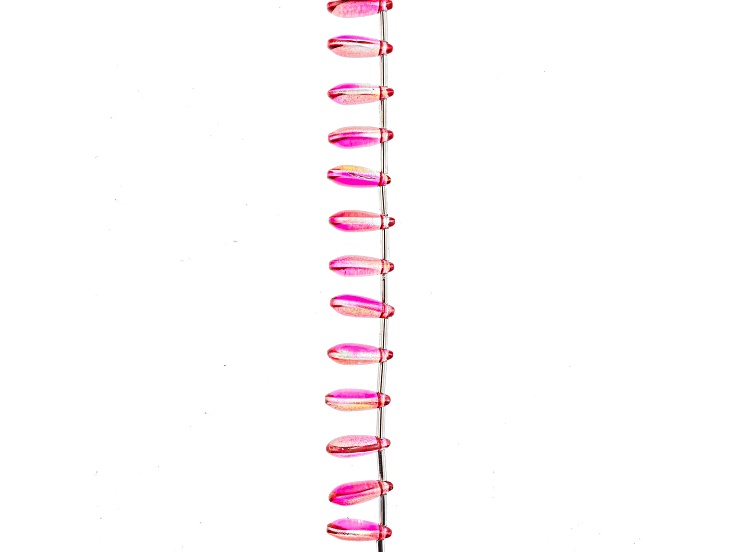 Crystal Lane DIY 8x14mm Yellow and Dark Pink Teardrop Leaf 7" Glass Garden Bead Strand 19 Pieces