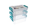 Joy Filled Storage 3 Stackable Clear Plastic Storage Containers with Turquoise Lids (4.5x3x1.5in)