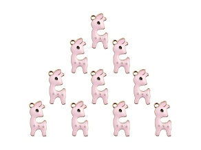 10-Piece Sweet & Petite Pink Deer Small Gold Tone Enamel Charms