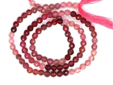 Ombre Pink and Red Spinel 3.5mm Faceted Rounds Bead Strand, 13" strand length