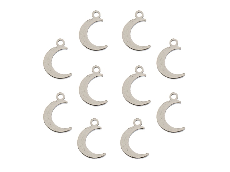 John Bead 7.5x9.5mm Silver Tone Stainless Steel Crescent Moon Sweet & Petite Charms 10 Pieces