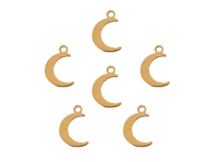 John Bead 7.5x9.5mm Gold Tone Stainless Steel Crescent Moon Sweet & Petite Charms 6 Pieces