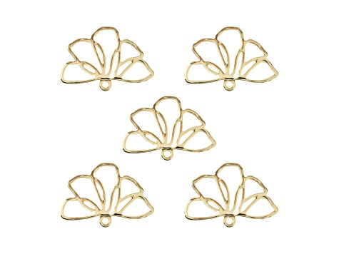 John Bead Gold Tone Alloy Flower Side View Beadwork Pendants 5 Pieces