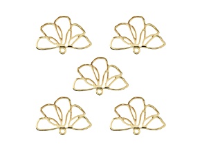 John Bead Gold Tone Alloy Flower Side View Beadwork Pendants 5 Pieces