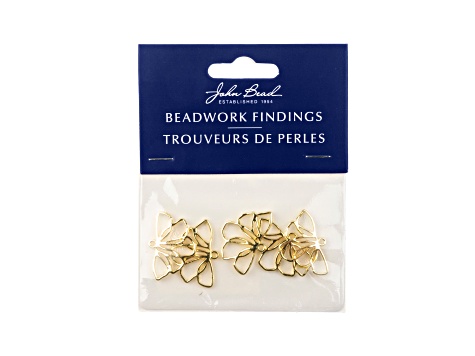 John Bead Gold Tone Alloy Flower Side View Beadwork Pendants 5 Pieces