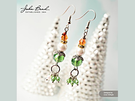 Crystal Lane DIY Green Orange Glass Pearl Metal Elf Stack 7" Designer Holiday Christmas Bead Strand