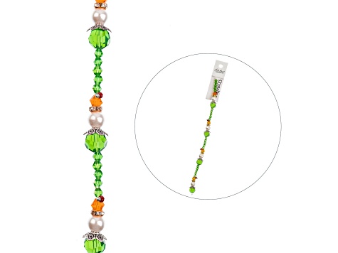 Crystal Lane DIY Green Orange Glass Pearl Metal Elf Stack 7" Designer Holiday Christmas Bead Strand