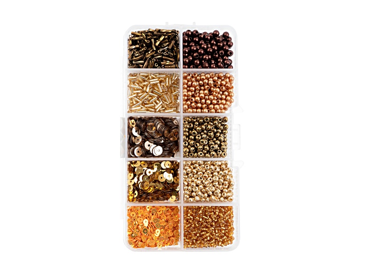 John Bead 10 Types Gold Tone Mix Sequins and Beads Kit