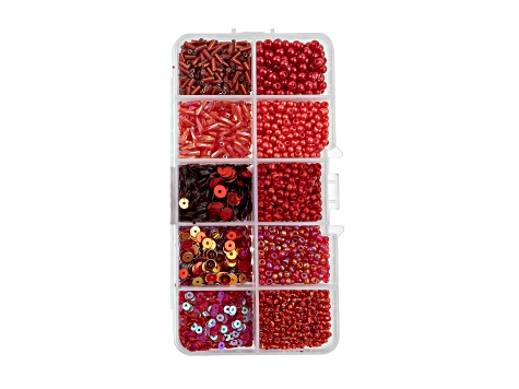 John Bead 10 Types Red Mix Sequins and Beads Kit