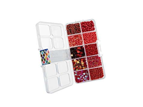 John Bead 10 Types Red Mix Sequins and Beads Kit