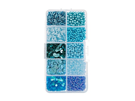 John Bead 10 Types Blue Mix Sequins and Beads Kit