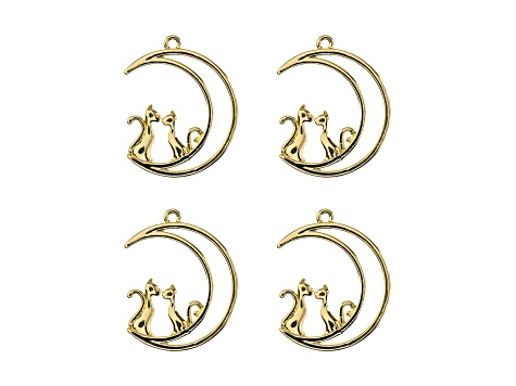 John Bead Gold Tone Alloy Moon with Cats Beadwork Pendants 4 Pieces ...