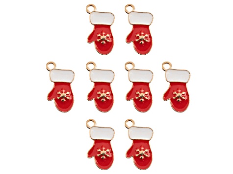 8-Piece Sweet & Petite Holiday Mitten Small Gold Tone Enamel Charms
