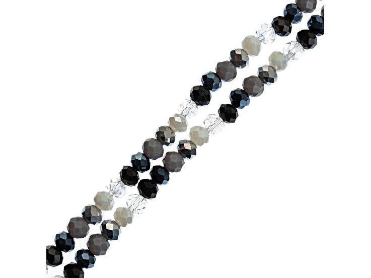 Crystal Lane DIY 4x6mm Gray Mix Glass Faceted Rondelle 7" Designer Double Bead Strand