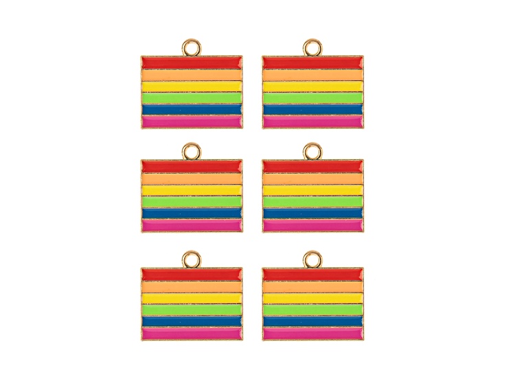 John Bead 17.5x20mm Enamel Rainbow Flag Sweet & Petite Home & Garden Charms 6 Pieces