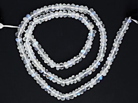 AA Blue Rainbow Moonstone 3.5mm Hand Faceted Rondelles Bead Strand, 13" strand length