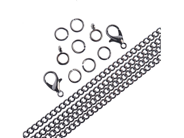John Bead 3mm Gunmetal Color Metal 36in Curb Chain & Jewelry Making Findings Set