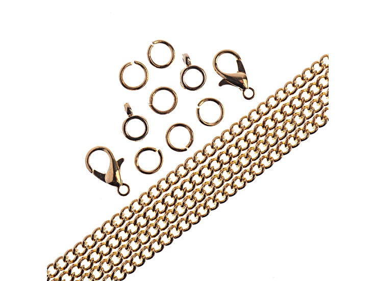 John Bead 3mm Gold Color Metal 36in Curb Chain & Jewelry Making Findings Set