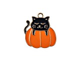 6-Piece Sweet & Petite Halloween Cat in Pumpkin Small Gold Tone Enamel Charms