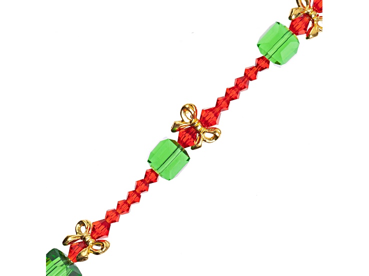 Crystal Lane DIY Green Glass & Metal Present Stack 7" Designer Holiday Christmas Bead Strand