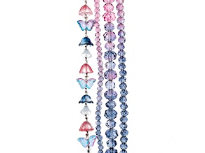 Crystal Lane DIY Dark Pink Blue Mix Tulips Butterflies Rondelle 7" Glass Garden Bead Strands