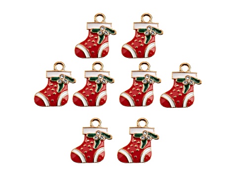 8-Piece Sweet & Petite Holiday Stocking Small Gold Tone Enamel Charms