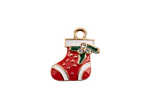 8-Piece Sweet & Petite Holiday Stocking Small Gold Tone Enamel Charms