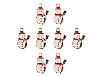 Picture of 8-Piece Sweet & Petite Holiday Snowman Small Gold Tone Enamel Charms
