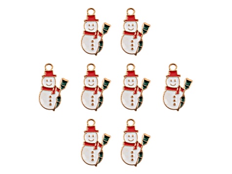 8-Piece Sweet & Petite Holiday Snowman Small Gold Tone Enamel Charms