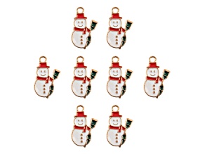 8-Piece Sweet & Petite Holiday Snowman Small Gold Tone Enamel Charms