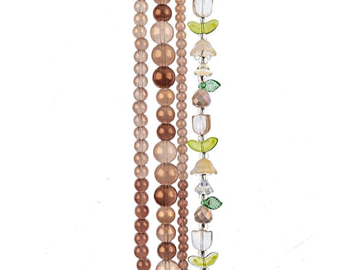 Crystal Lane DIY Cream Mix Tulip Pear Round 7" Glass Garden Bead Strands