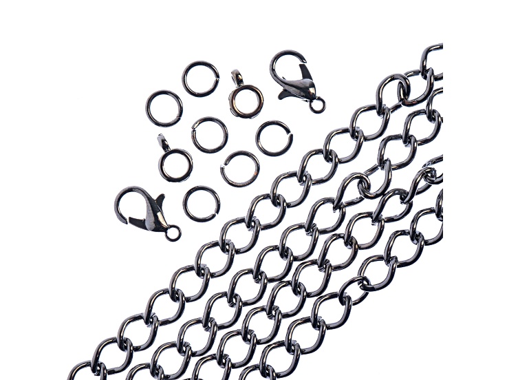 John Bead 5mm Gunmetal Color Metal 36in Curb Chain & Jewelry Making Findings Set