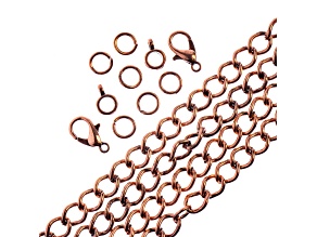 John Bead 5mm Antique Copper Color Metal 36in Curb Chain & Jewelry Making Findings Set